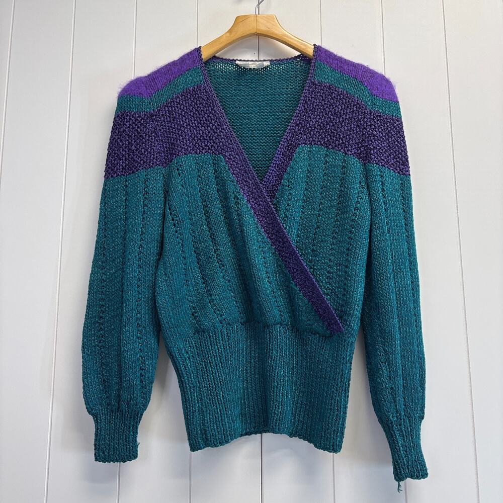 Teal & Purple V‑Neck Knit Sweater